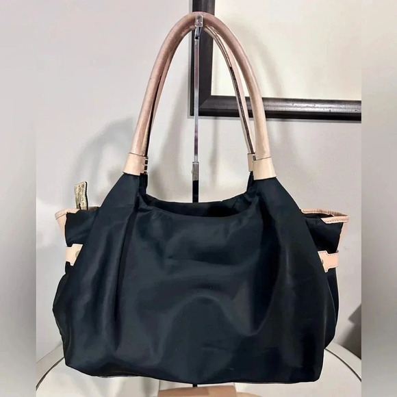 Gently Used KATE SPADE Black Nylon Shoulder Bag W/Tan Leather Handles - Picture 2 of 9